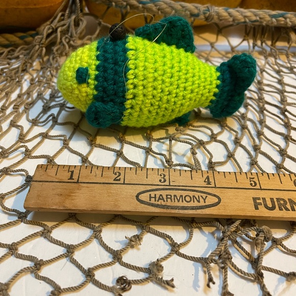 Crochet  Small Green & Yellow Fish Lava Bead Essential Oil Diffuser Ornament SK - Picture 3 of 4
